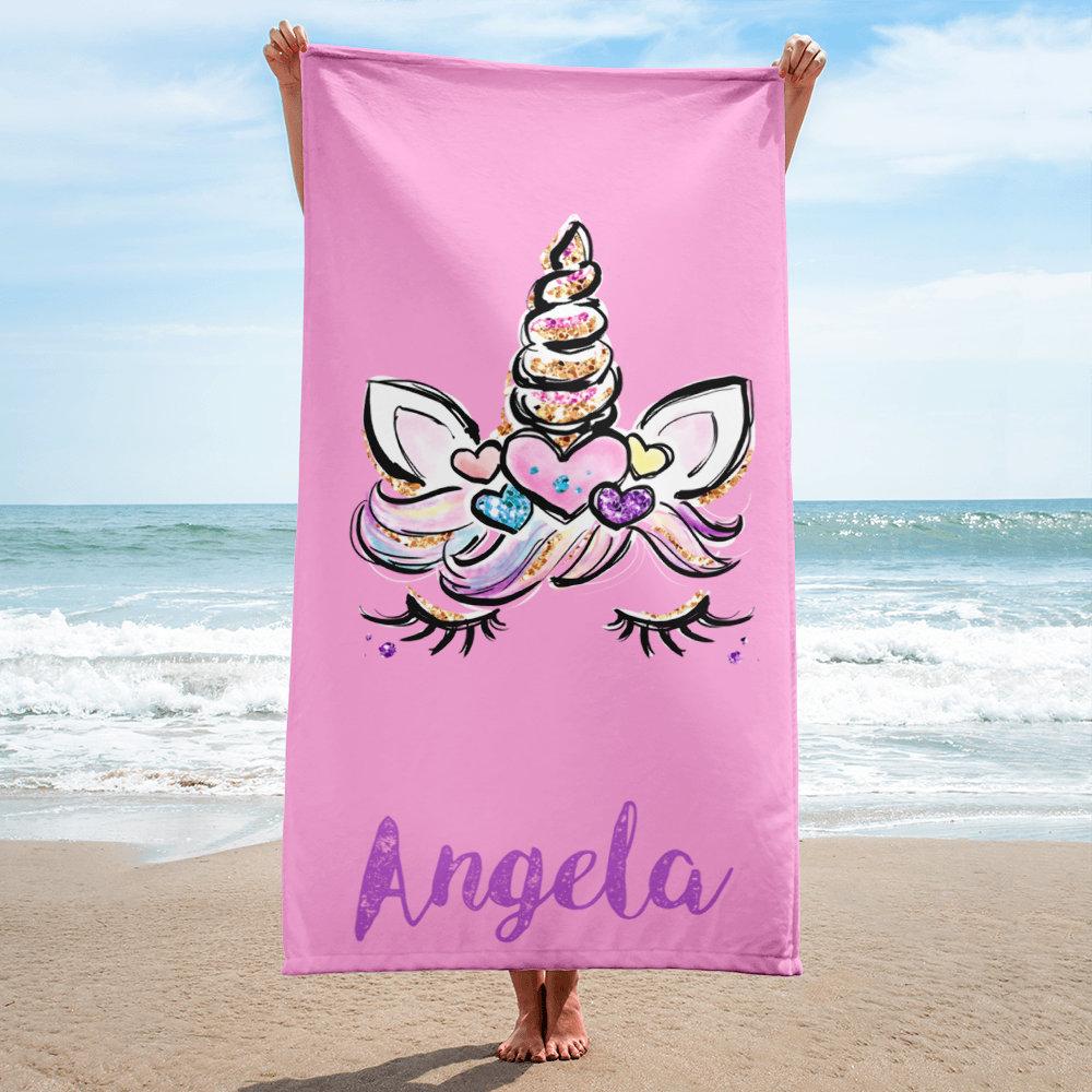 Name Bath Towels Cartoon Unicorn Beach Towel Bathroom Sport Towel for Adult Kids Microfiber Quick Dry Swimming Cover