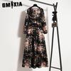 GMXIA Spring Summer Bohemian Women Maxi Dress Casual Long Sleeve High Waist Beach Dress Women Floral Chiffon Dresses Vestidoes Mujer New