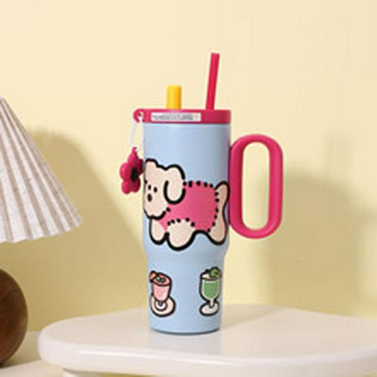 

Стильная термокружка из нержавеющей стали большой вместимости с ручкой и соломинкой для офисного использования 750ml