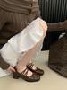 French thick heel cross with square head bow Mary Jane small leather shoes 2025 new commuter evening wind single shoes