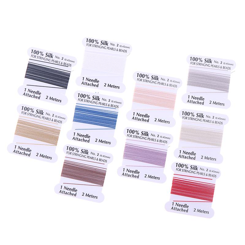 1Pcs 2# 0.45mm 10pcs/bag Handmade 100% Natural Silk Cord Rope With Beaded Silk Thread Needle End Silk For DIY Jewelry Making