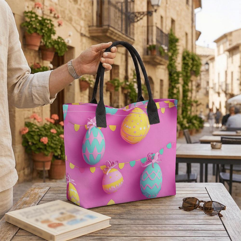 Easter Egg Printed Tote Bag Portable Large Capacity Handbag for Daily Use Shopping