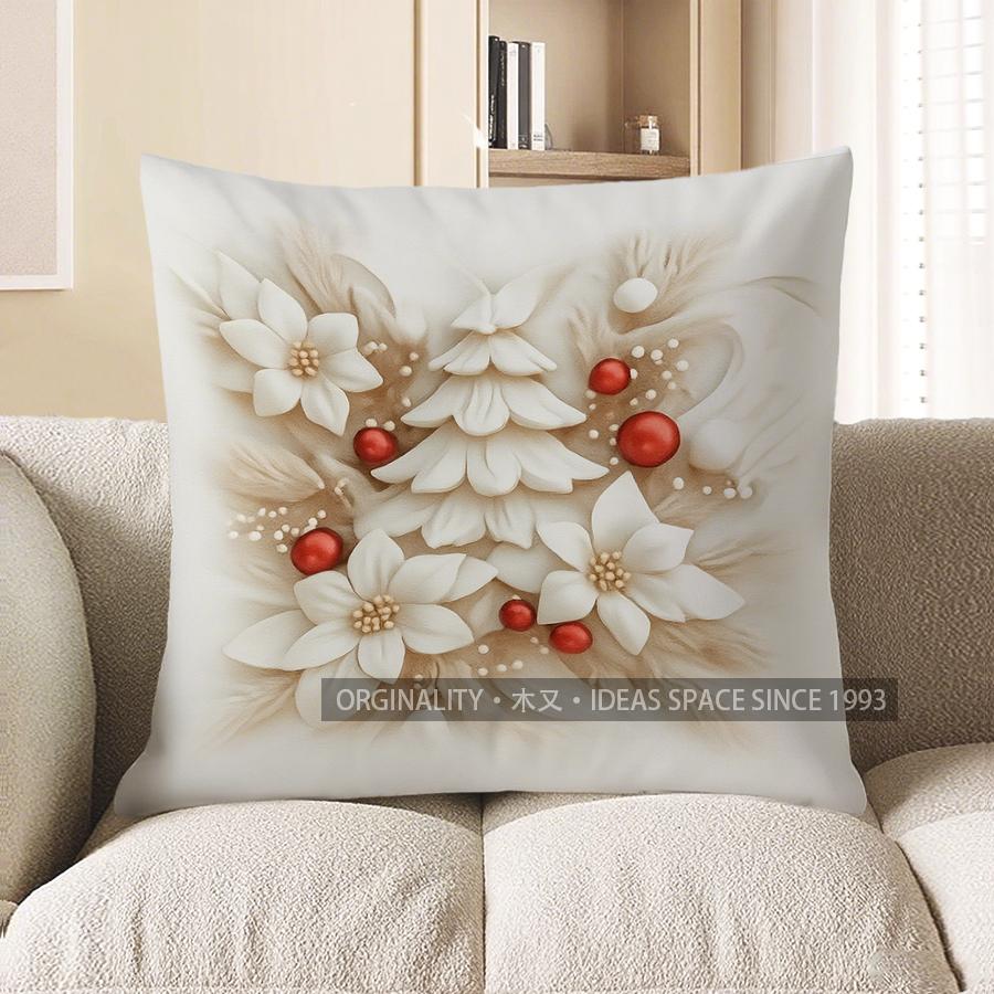 Home Decor Deer with Golden Antlers and Red Balls Pillow Pattern Cushion Cover Suitable for Sofa Bedroom Car Pillow Cover