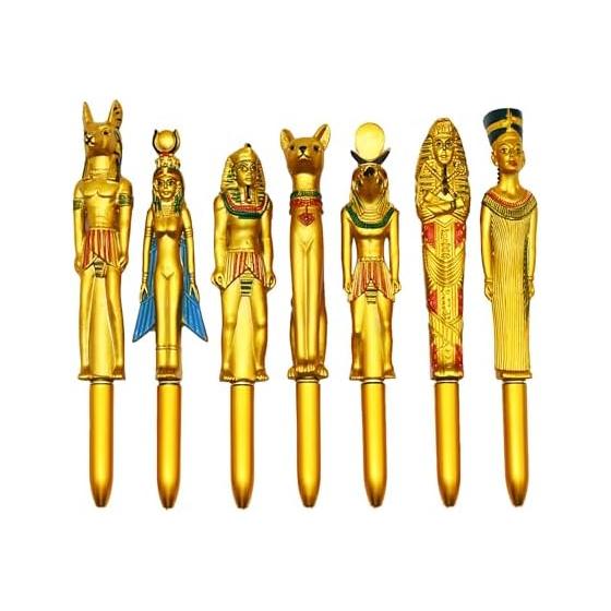 Golden Pharaoh Ballpoint Pens, Set of 3, 0.5mm Oil-Based, Retractable, Smooth Writing, Gift for Kids & Students, Assorted Ancient Egyptian Designs