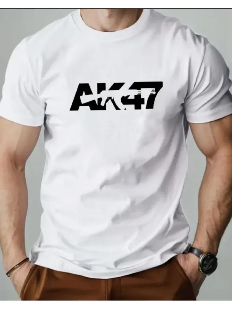 Unisex Bold Gun Letter Graphic Crew Neck Cotton Tee Military Fan Retro Streetwear Soft Loose Daily Summer Simple Fashion Basic Top