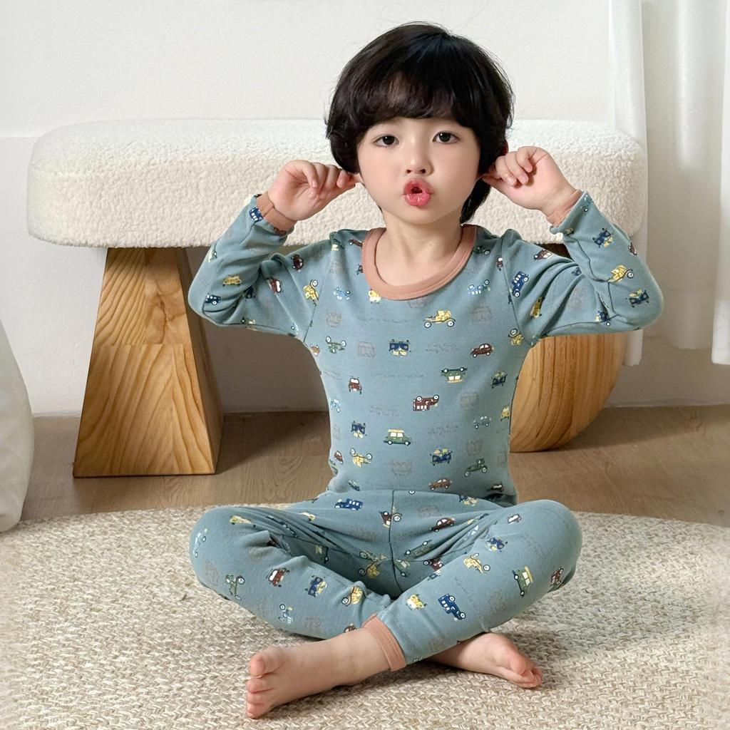 Ensemble de sous-vêtements chauds et pyjama pour garçons Lanweiliyang en coton - Haut et pantalon couche de base automnale