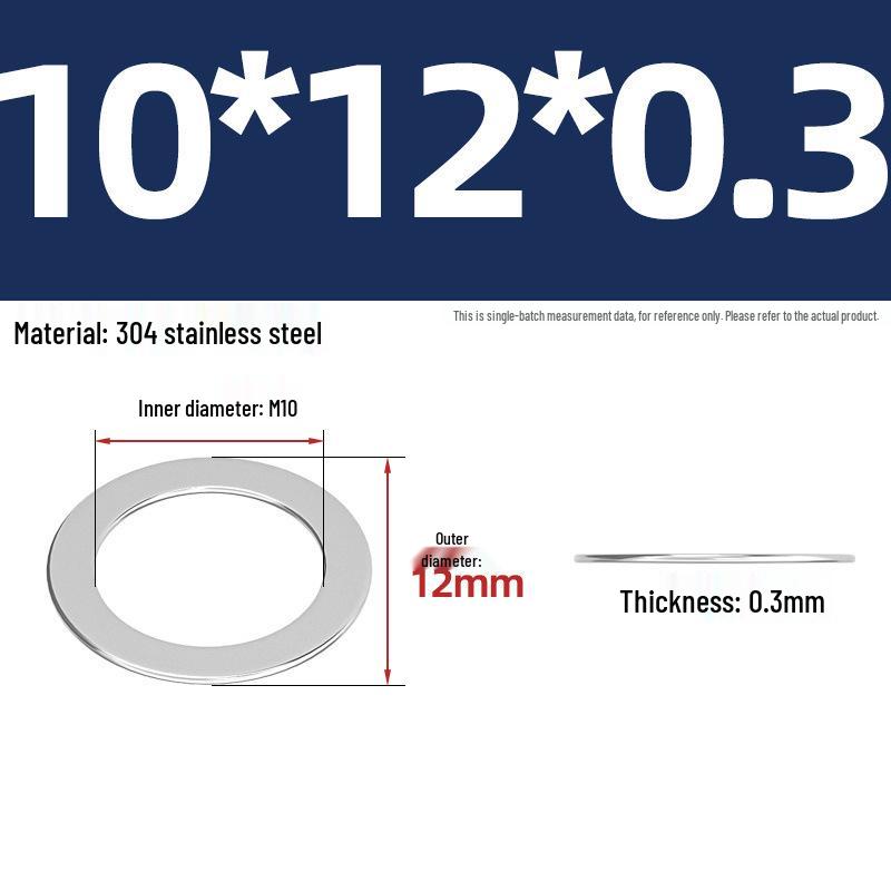 304 Stainless Steel Ultra-Thin Flat Washers - Available in Thickness: 0.1mm, 0.2mm, 0.3mm, 0.5mm