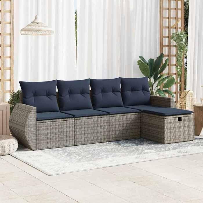 VidaXL Garden Furniture Set 5 Pcs with Grey Cushions Braided Resin 3325567
