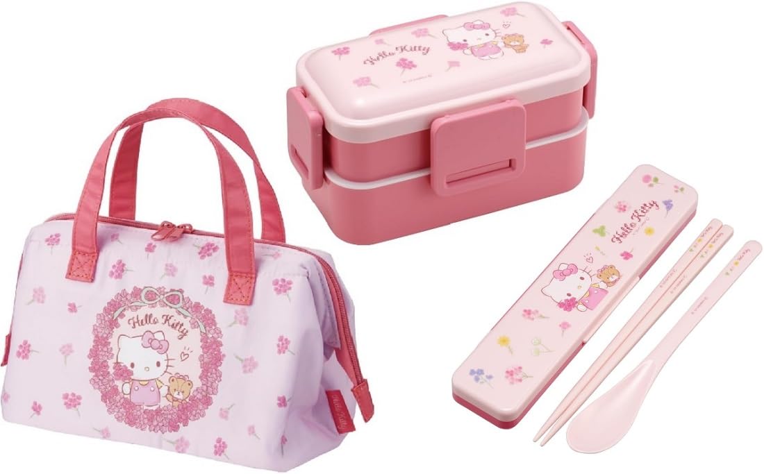 

Skater Hello Kitty Цветочный венок Антибактериальный Безопасный для посудомоечной машины Мягкий ланч-бокс с набором комбо 600 мл Изолированная застежка для ланча Цветочный персонаж Герметичный набор розовый