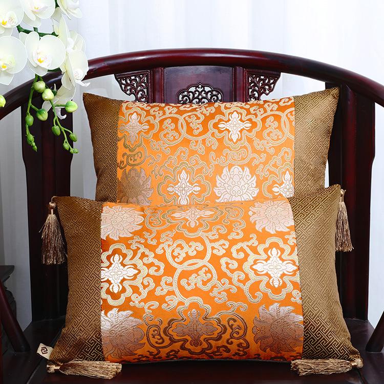 Chinese Classical Style Tassels Cushion Cover Luxury Patchwork Red Yellow Waist Pillowcase Home Sofa Decor Throw Pillow Cover