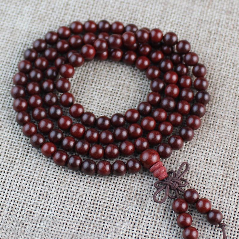 Golden Sandalwood Buddhist Prayer Beads Bracelet - 108 Beads, Wooden Wenwan Ornaments for Men, Women, Couples