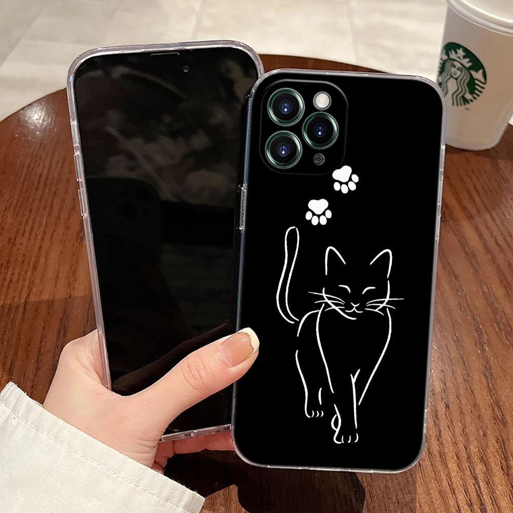 Cute Cat Hello Case For Apple iPhone 17 16 15 14 13 12 11 Pro Max 16 Plus 16E 17Air 17Pro Phone Cover Silicone Funda Black Cats