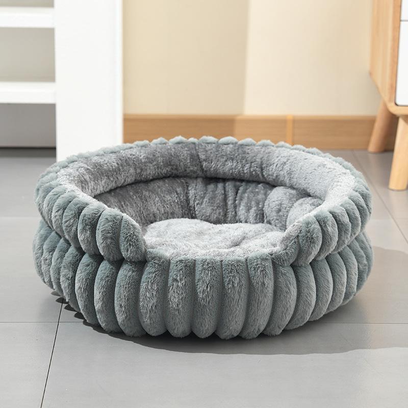 New Detachable Round Pet Bed Thick Warm Waterproof Dog Cat Nest All Season Small Medium Dog House with Removable Cushion