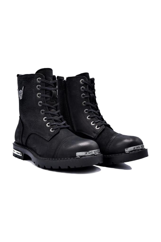 Men's Fashion Genuine Leather Thick Heeled Booties Black Boots Shoes
