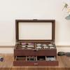 Used ProCase Wooden Men's Jewelry Box, 2 Tier Watch Holder & Sunglasses Box Organizer, Display Case with Clear Glass Top and Storage Drawer