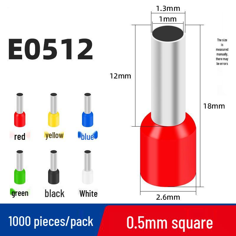 Copper Nickel Plated Tubular Terminal, 1000 Pieces - European Style Pre-Insulated Pin Crimp Lug for Wiring.