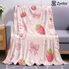 Strawberry Milk Cartoon Anime Print Flannel Blanket Soft Warm Throw for Kids Bedroom Sofa Bed Christmas Office Car