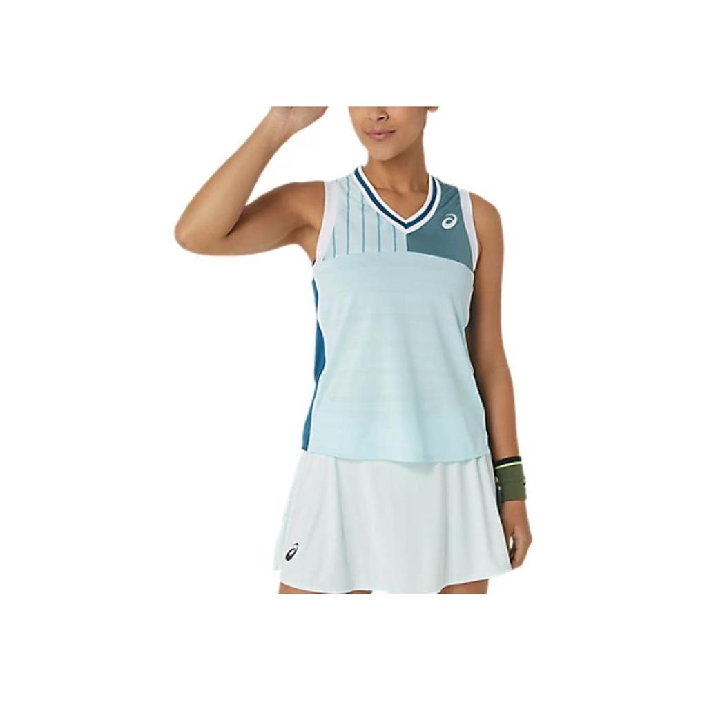 Asics Logo Print Color Block V-Neck Tank Top Women Tops Blue 2042A277-405