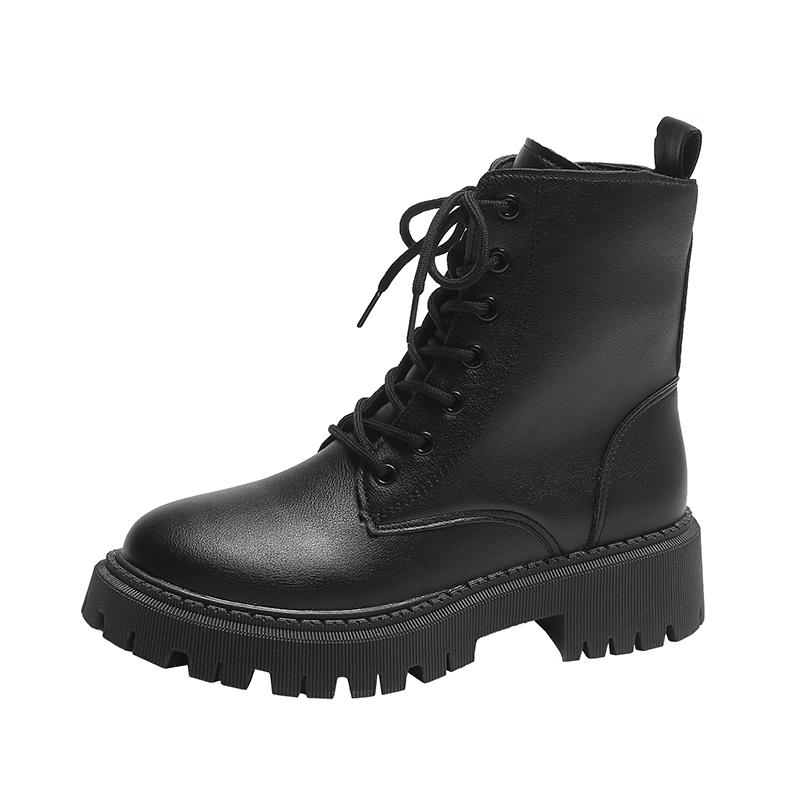 fashion Rimocy Autumn Winter Woman Ankle Boots Thick Plush Warm PU Leather Booties Woman Fashion Non Slip Lace Up Short Boots Plus Size