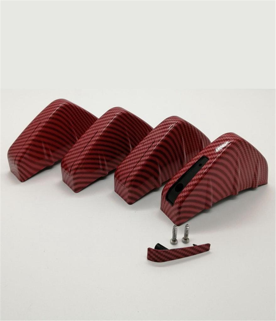 Universal 4Pcs Red Carbon Fiber Look Car SUV Rear Bumper Lip Diffuser Shark Fins