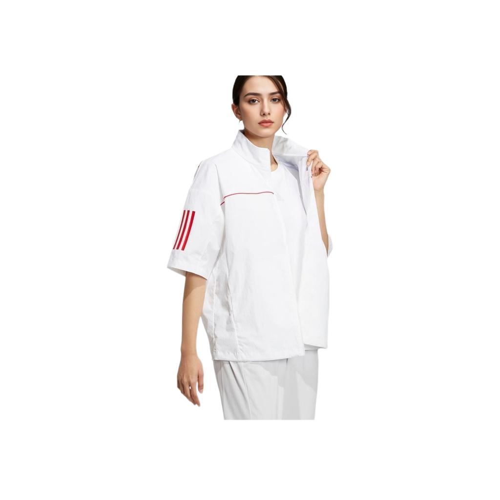 Adidas Striped Sports Short Sleeve Jacket Women Outerwear White HS4377