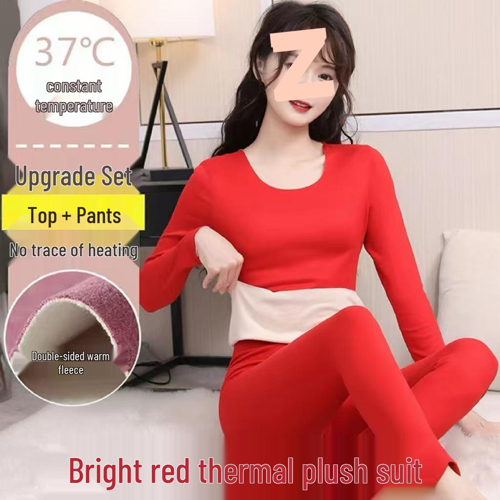 Женский бесшовный самонагревающийся термобельевой комплект De Róng - С начесом, утолщенный базовый слой для зимы. M (80-95 kg)