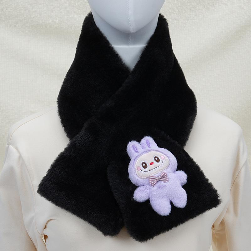 2025 Autumn/Winter Cute Cartoon Plush Scarf: Faux Rabbit Neck Warmer for Girls
