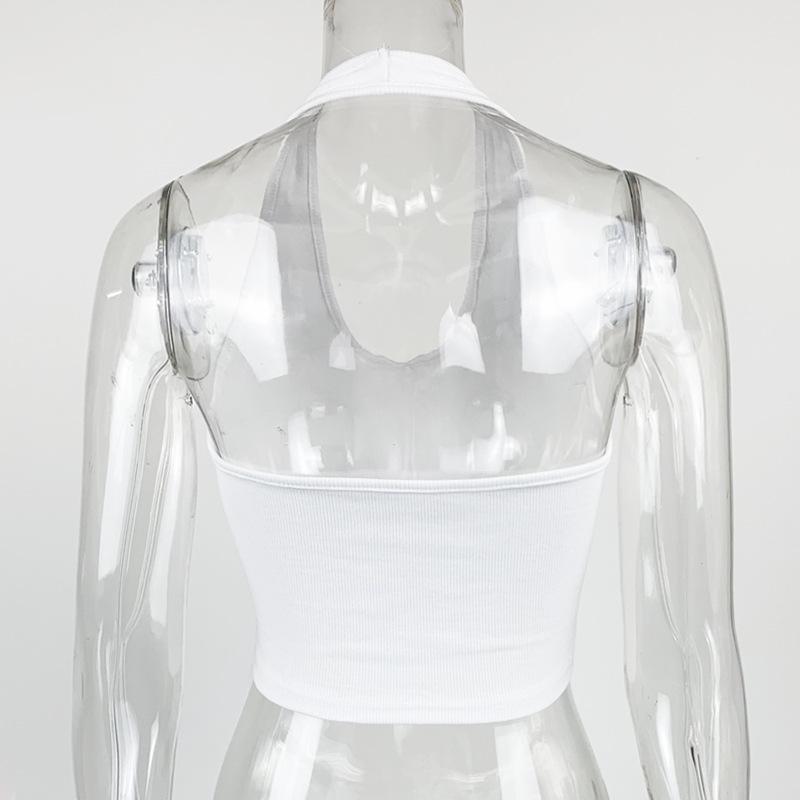 GMXIA Summer Ins Solid Color Slim-fit Short Sleeveless Top for Women V-neck Halter Neck Small Vest