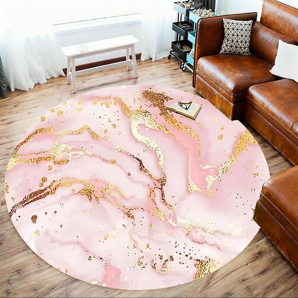 1pc Marble Pink Marble Gold Round Chair Mat Area Rug - Non-Slip, Floor Mat for Office, Bedroom, and Indoor Decor C1125012