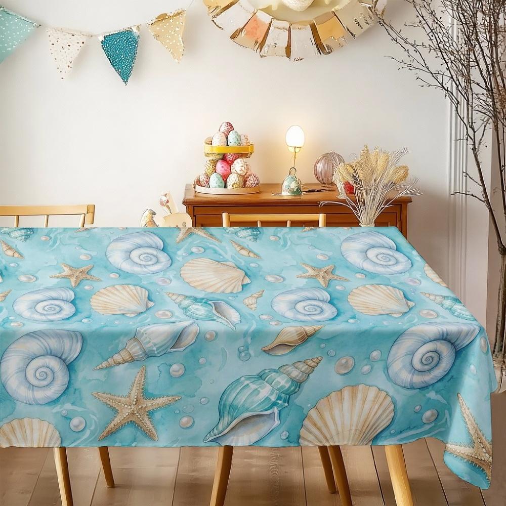 Sea Shell And Starfish Rectangle Tablecloth for Table Decor Kitchen Dining Waterproof Reusable Tablecloths for Table Picnic