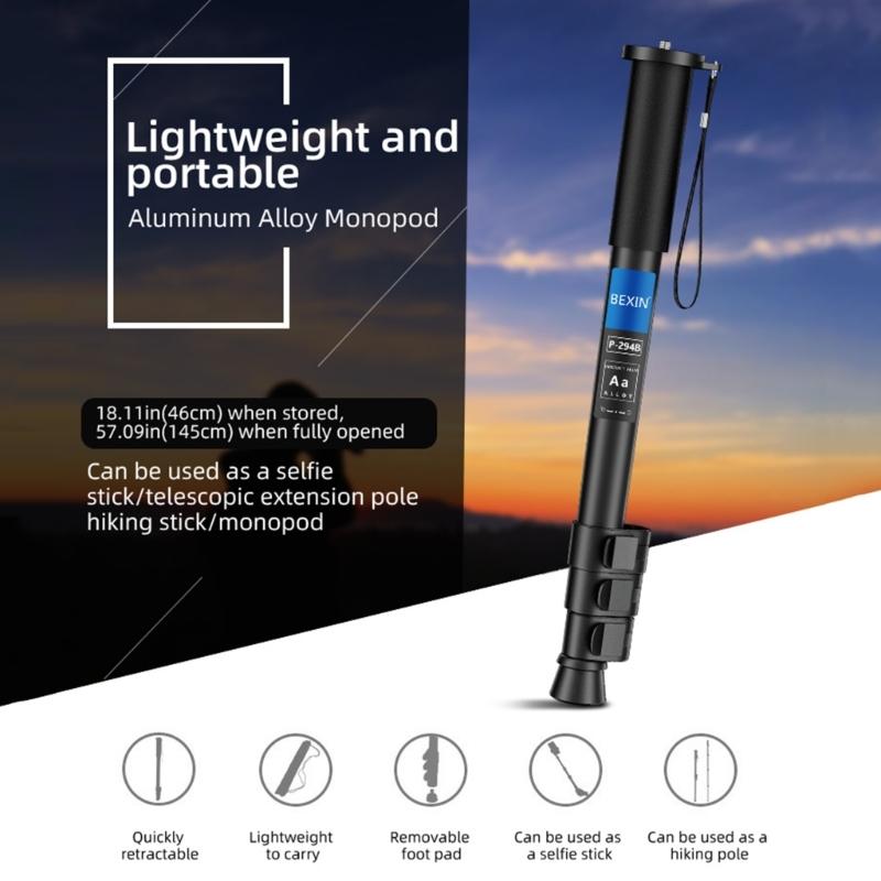 Teleskopická prodlužovací tyč z hliníkové slitiny pro fotoaparáty a telefony 1/4 šroubový držák Kompatibilní pro stativy a selfie tyče