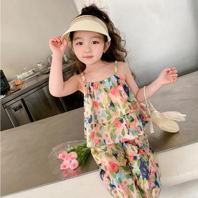 Ubranka dla dzieci kwiatowy bez rękawów pończoch luźne topy + przycięte spodnie dla dzieci oddychający sportowy strój w stylu casual zestaw dwuczęściowy