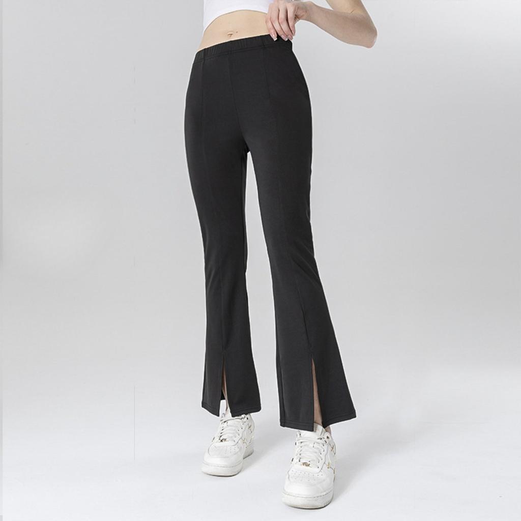 Women's Low Waist Flared Pants Casual Wide Leg Trousers Split Hem Street Style