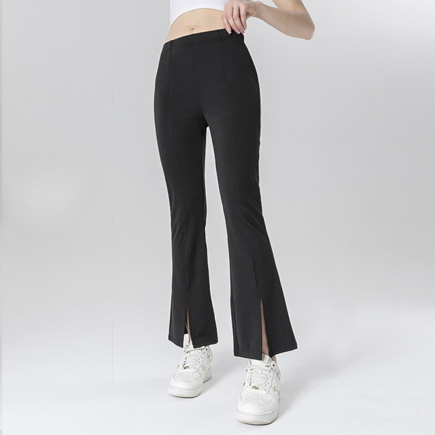 Women s Low Waist Flared Pants Casual Wide Leg Trousers Split Hem Street Style S