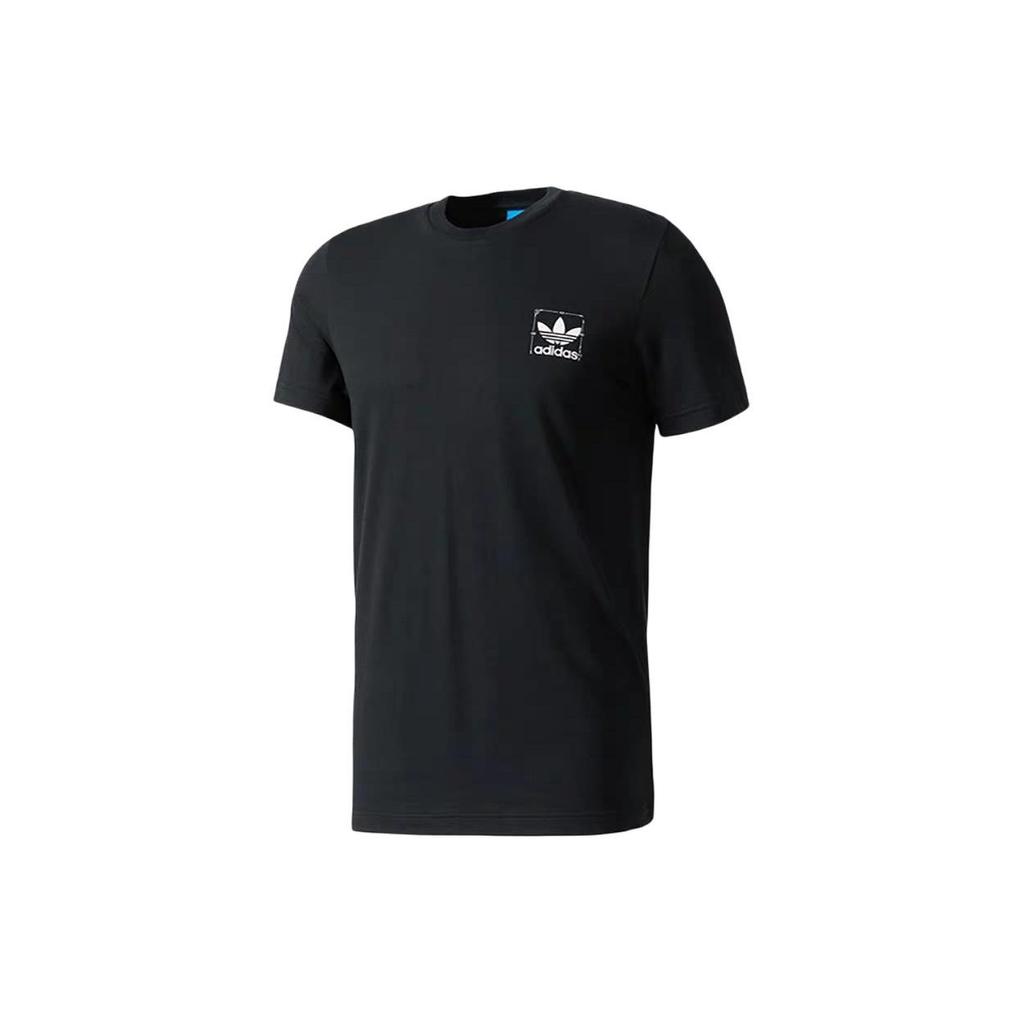 Adidas Originals Logo Print Round Neck Short Sleeve T-Shirt Men Tops Black BQ3076