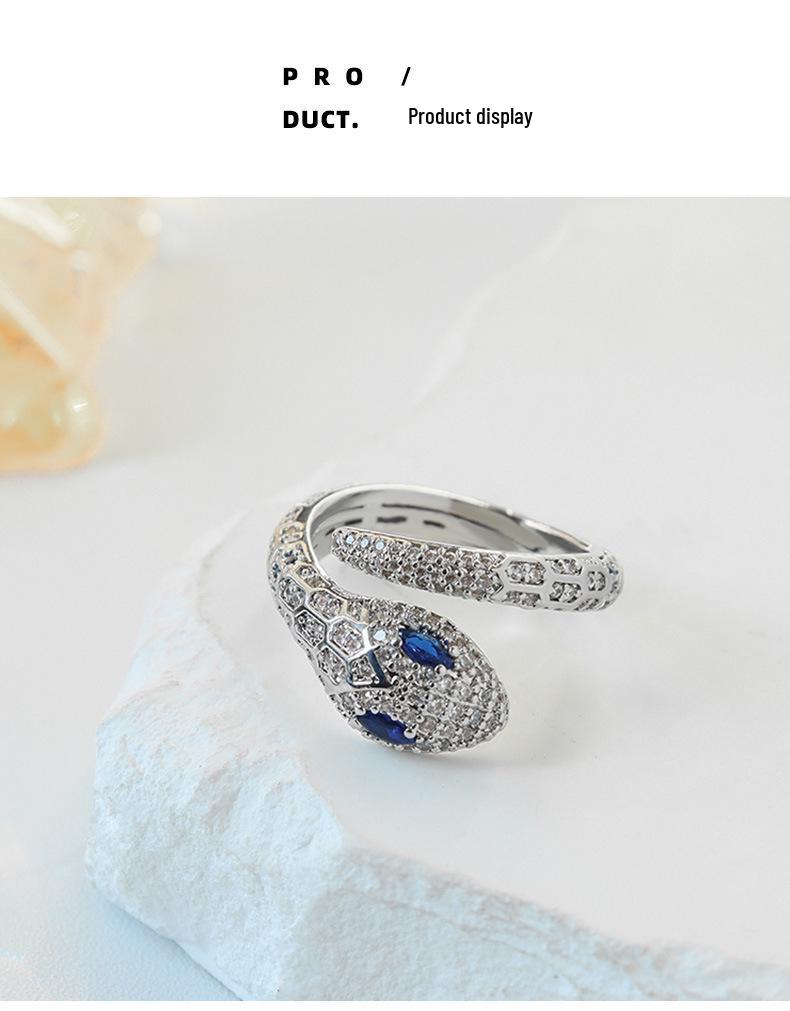 European-American Fashion Zircon Snake Ring: High-End, Versatile, Open Design for Women