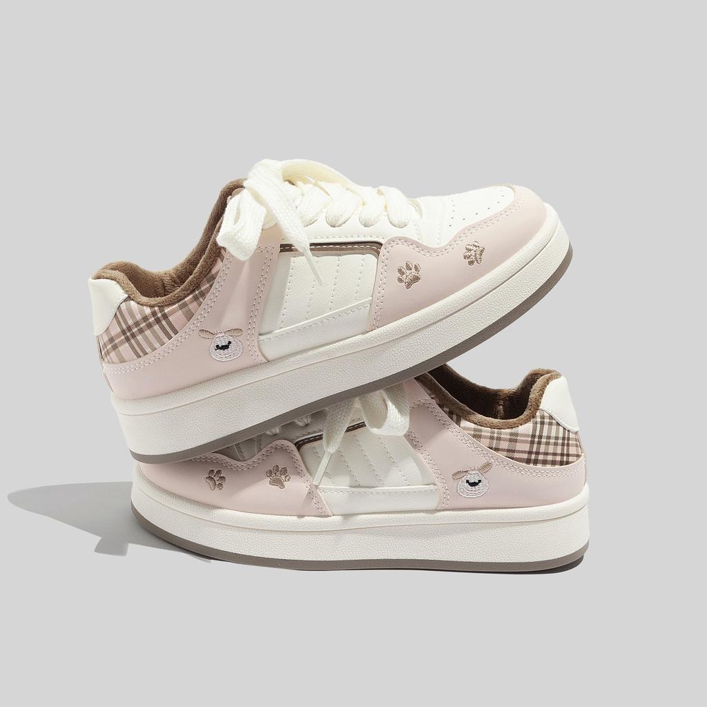 Thick-soled Fleece-lined White Sneakers for Women Niche Design Casual and Warm Double-cotton Style