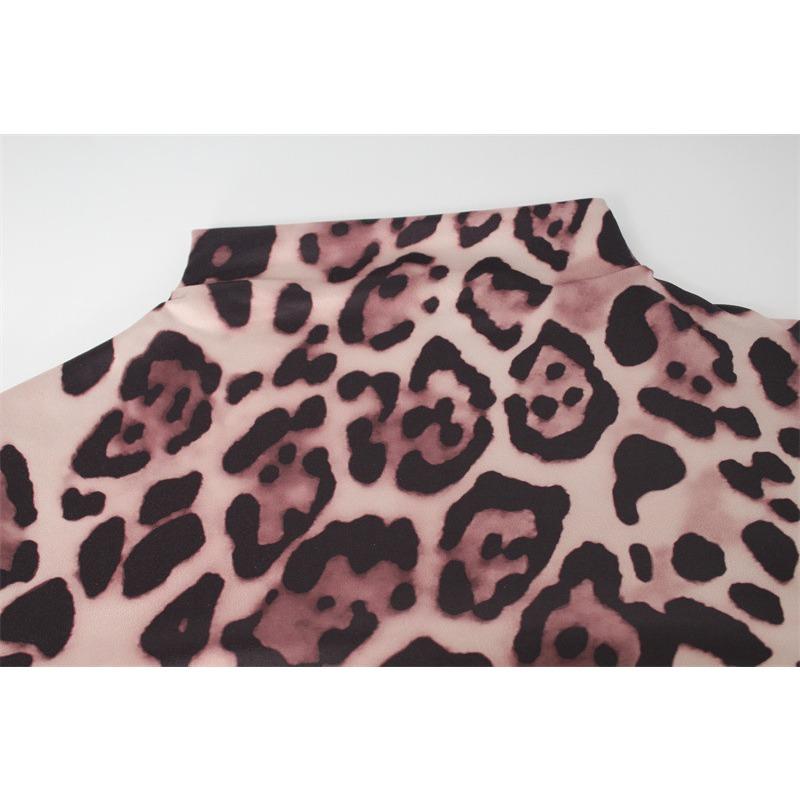 Women's Printed Round Neck Long Sleeve Sexy Spice Club Fashion Senior Leopard Print Sheath Dress