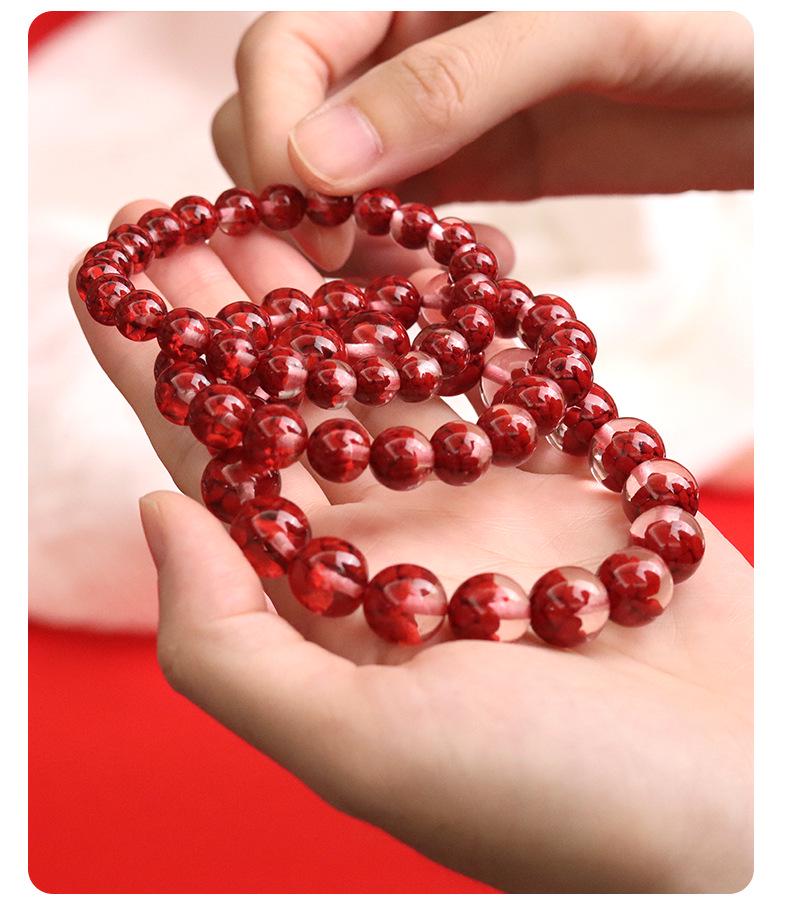 Lingxi Cinnabar & Mineral Crystal Bead Bracelet - Red Treasure Pot Design