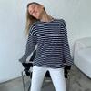 Autumn Long-sleeved Striped T-shirt Women's Casual Tops Women's Comfortable Loose Cotton T-shirt