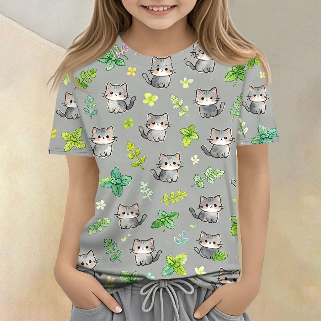 Kids Animal Print Crew Neck Short Sleeve Casual Loose Fit T Shirt Top for Children Soft Comfortable Fabric Suitable for Everyday Wear