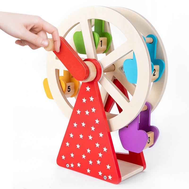 Wooden Hand Animal Crank Ferris Wheel Puzzle Toy For Kids Development Learning