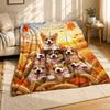 Autumn Corgi Puppies Coral Fleece Blanket Wheat Field Dog Decor