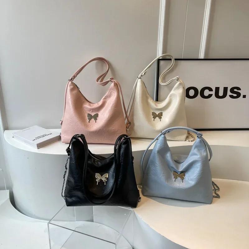 New Backpack Fashion Embroidery Butterfly Simple Dumpling Bag Leisure Soft Surface Large Capacity Women Shoulder Bag