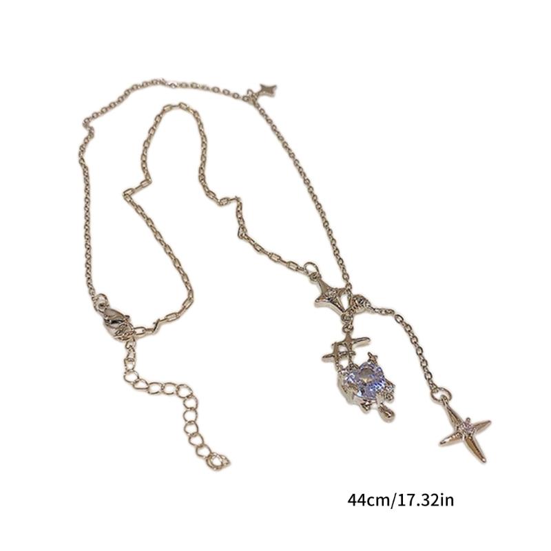 Korean Zircon Crystal Heart Clavicle Necklace Silver Color Y2k Star Pendant Necklaces for Women Aesthetic Jewelry Gift