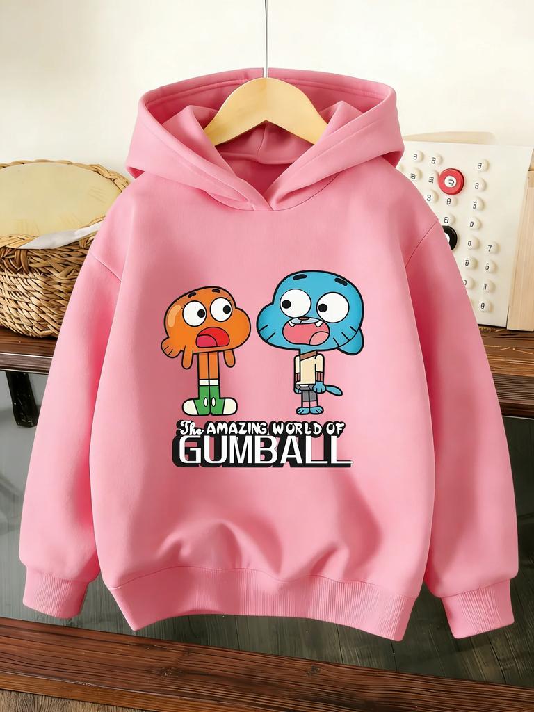 Kids Amazing World Gumball Graphic Printed Black Hoodie Boys Girls Cartoon Sweatshirt Loose Autumn Winter Active Streetwear Top