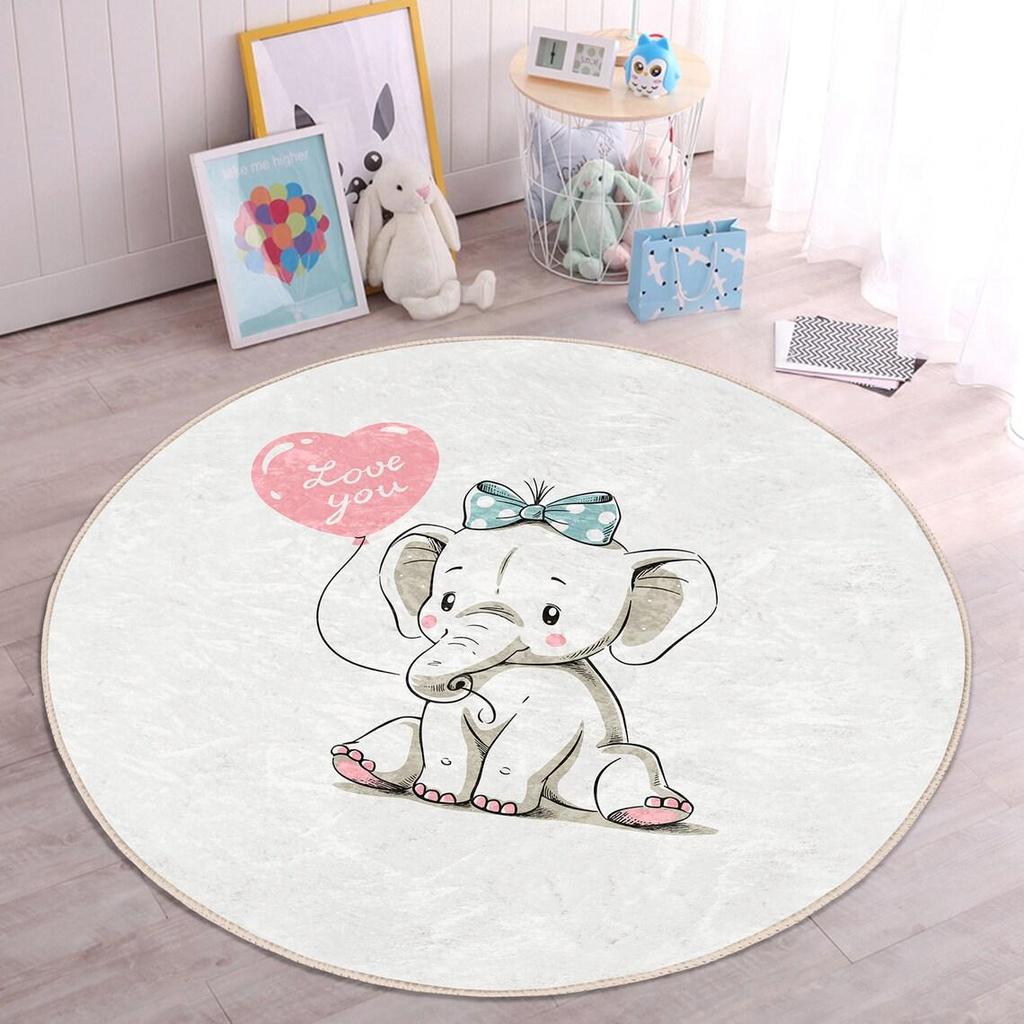 Cartoon Fox Playmat Animal Round Rug Cute Little Koala Round Rug for Kids Room Rug, Nursery Rug, Star Elephant Non Slip Circle Rugs