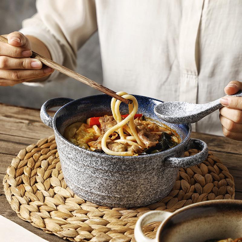 Large Double-Handled Ceramic Ramen & Soup Bowl