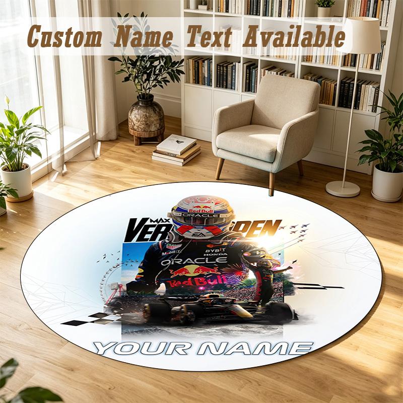 Round Rug Custom NameMax Verstappen Pattern Non Slip Carpet Home Floor Decor