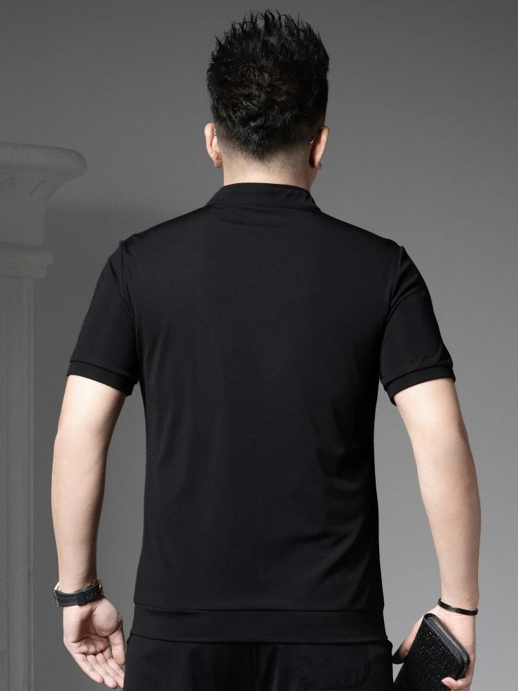 European Goods 2025 Summer New Men's Polo Shirt Fashion Brand Stand Collar Short sleeve T-shirt Solid Bottoming Shirt Men's Top
